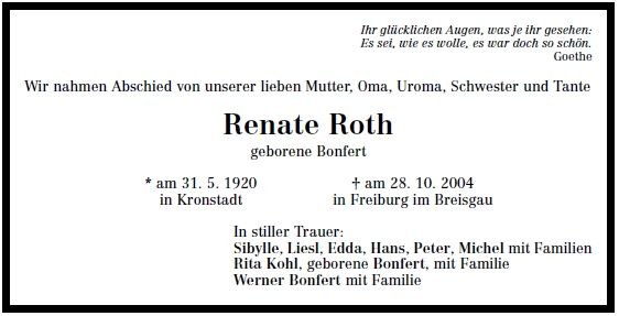 Bonfert Renate 1920-2004 Todesanzeige